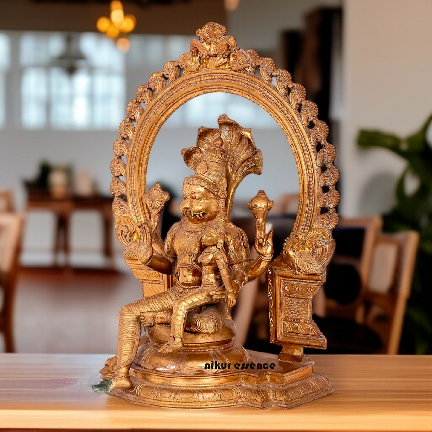 Narasimha with Lakshmi seated with Blessing Panchaloha idol - 22 Inches Nikuressence