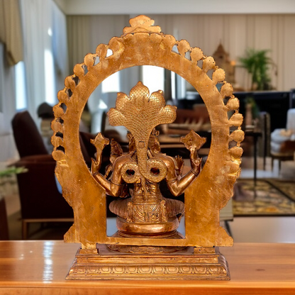 Narasimha with Lakshmi seated with Blessing Panchaloha idol - 22 Inches Nikuressence