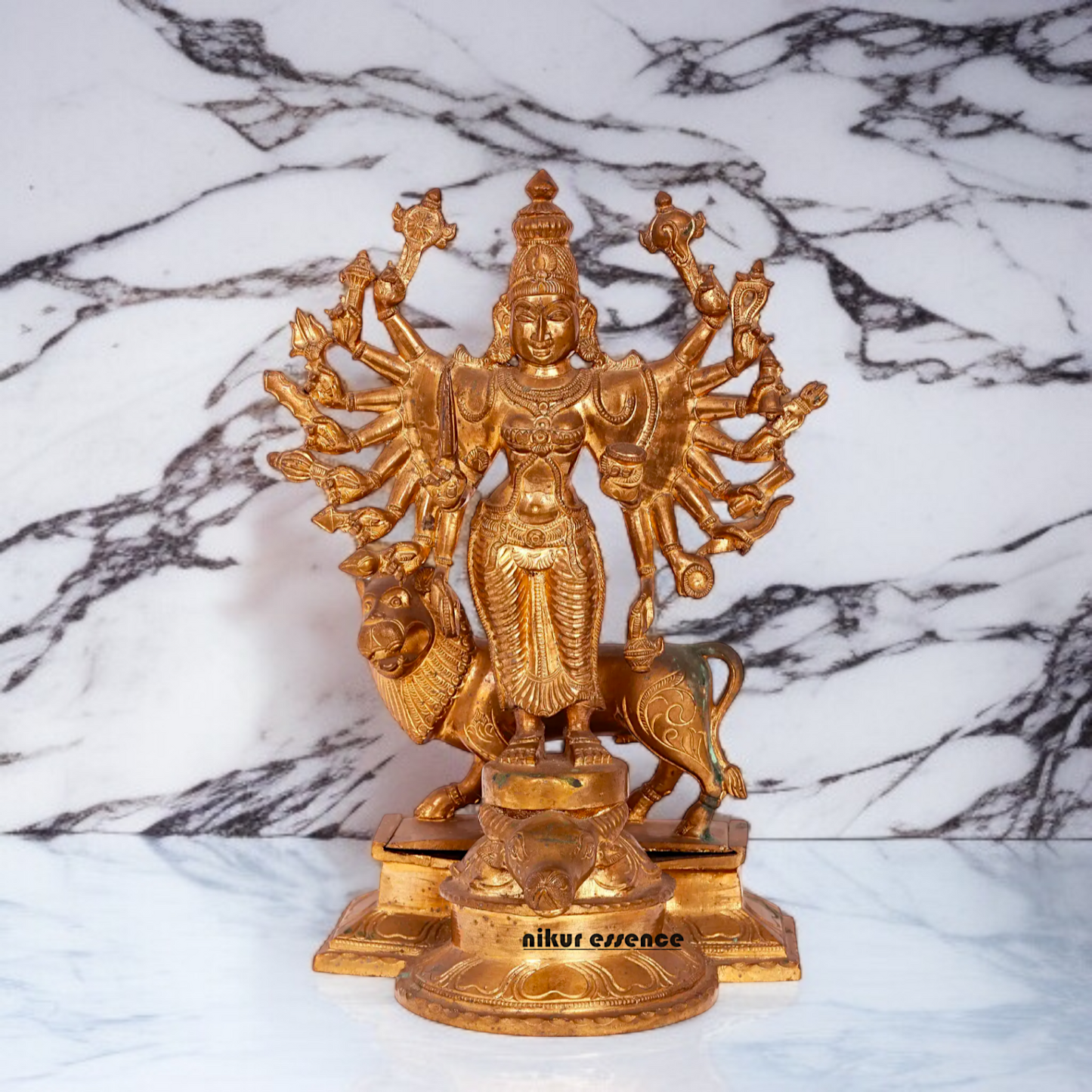 Goddess Durga Sherawali Maa standing with Blessing Panchaloha statue - 13 Inches Nikuressence