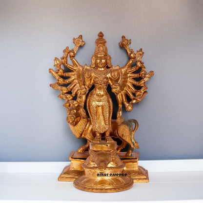 Goddess Durga Sherawali Maa standing with Blessing Panchaloha statue - 13 Inches Nikuressence