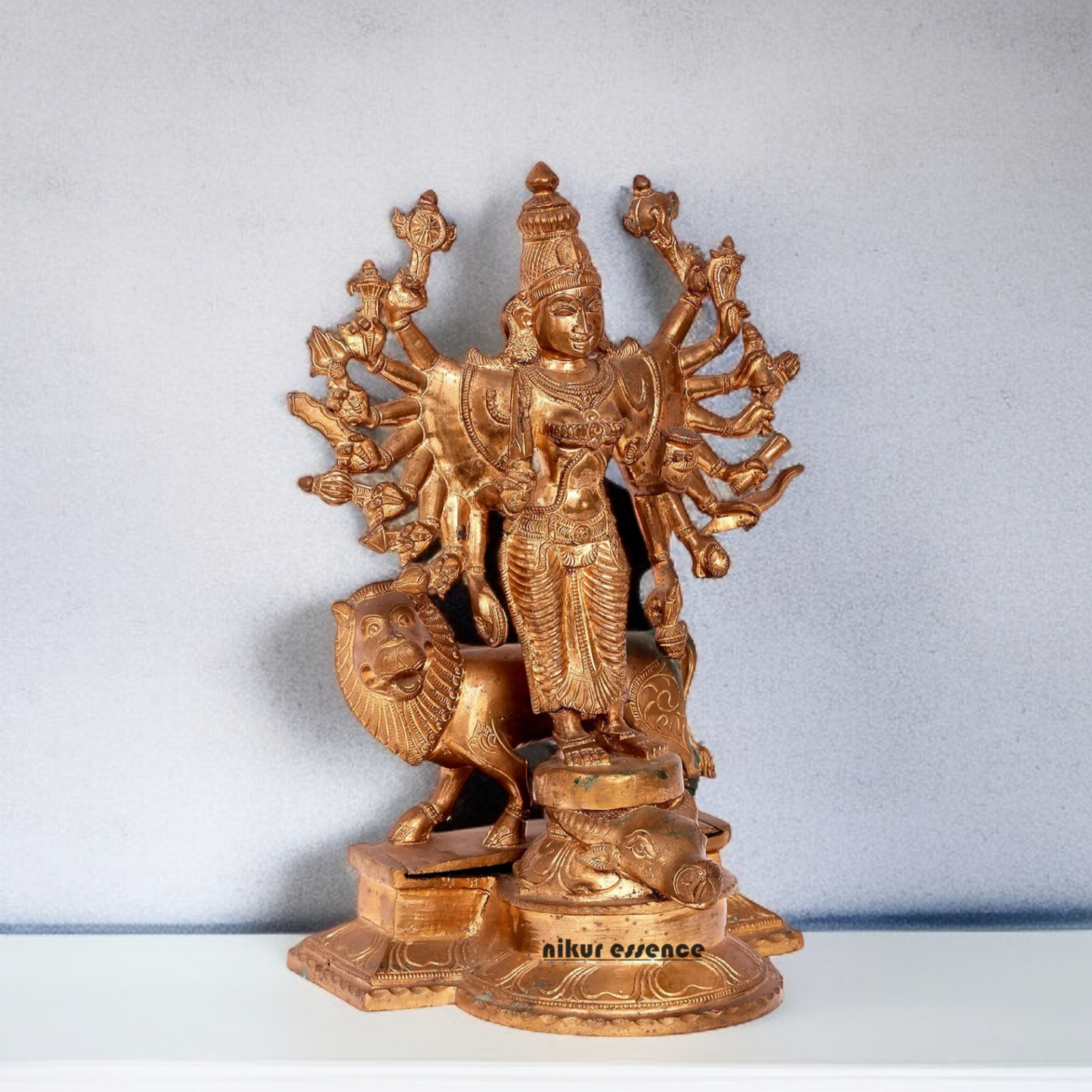 Goddess Durga Sherawali Maa standing with Blessing Panchaloha statue - 13 Inches Nikuressence