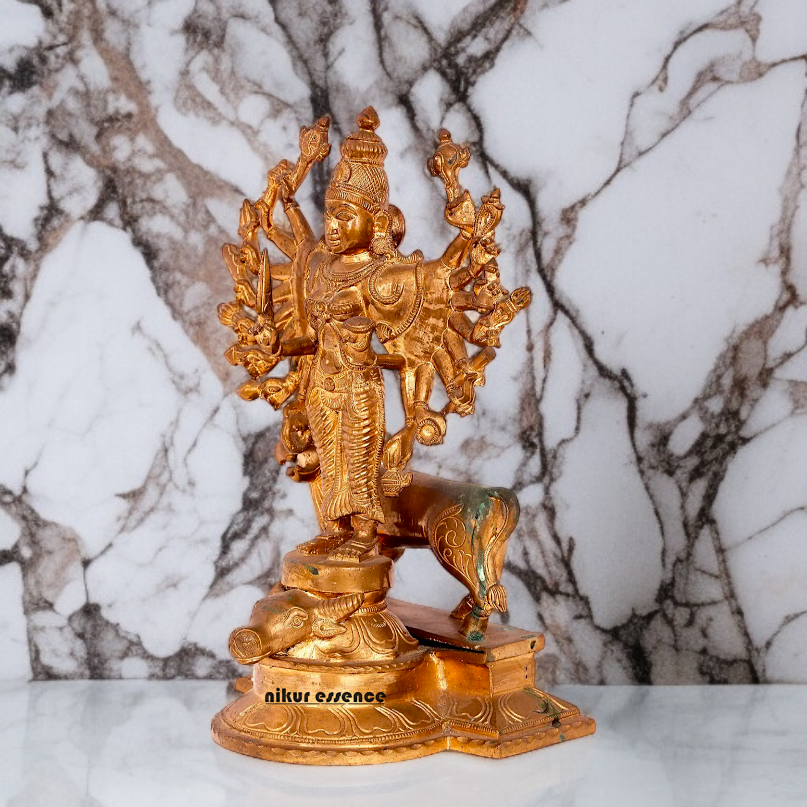 Goddess Durga Sherawali Maa standing with Blessing Panchaloha statue - 13 Inches Nikuressence