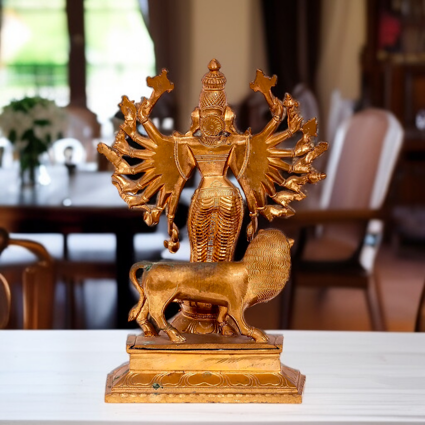 Goddess Durga Sherawali Maa standing with Blessing Panchaloha statue - 13 Inches Nikuressence