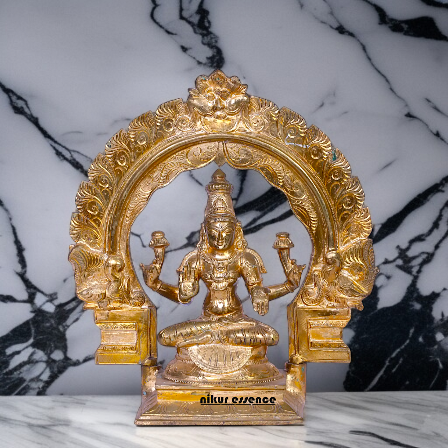 Panchaloha Lakshmi Blessing with Four hand seated on throne statue - 12 Inches Nikuressence