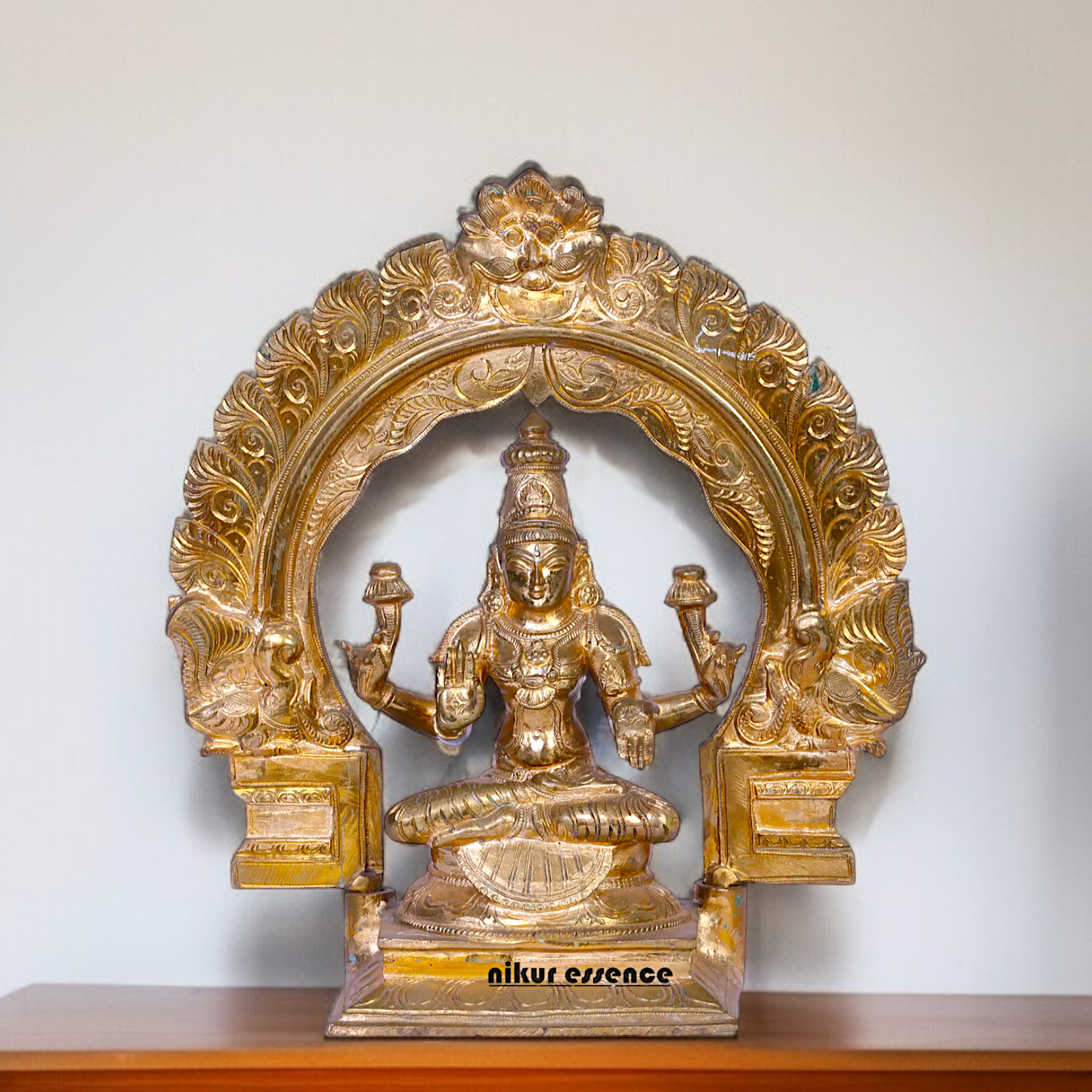 Panchaloha Lakshmi Blessing with Four hand seated on throne statue - 12 Inches Nikuressence