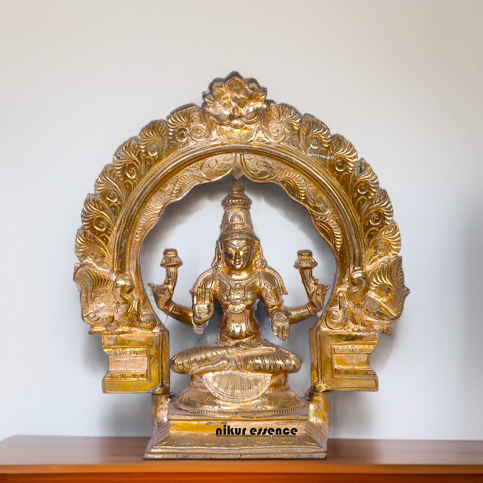 Panchaloha Lakshmi Blessing with Four hand seated on throne statue - 12 Inches Nikuressence