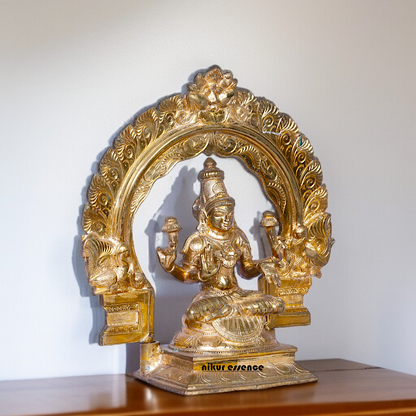 Panchaloha Lakshmi Blessing with Four hand seated on throne statue - 12 Inches Nikuressence