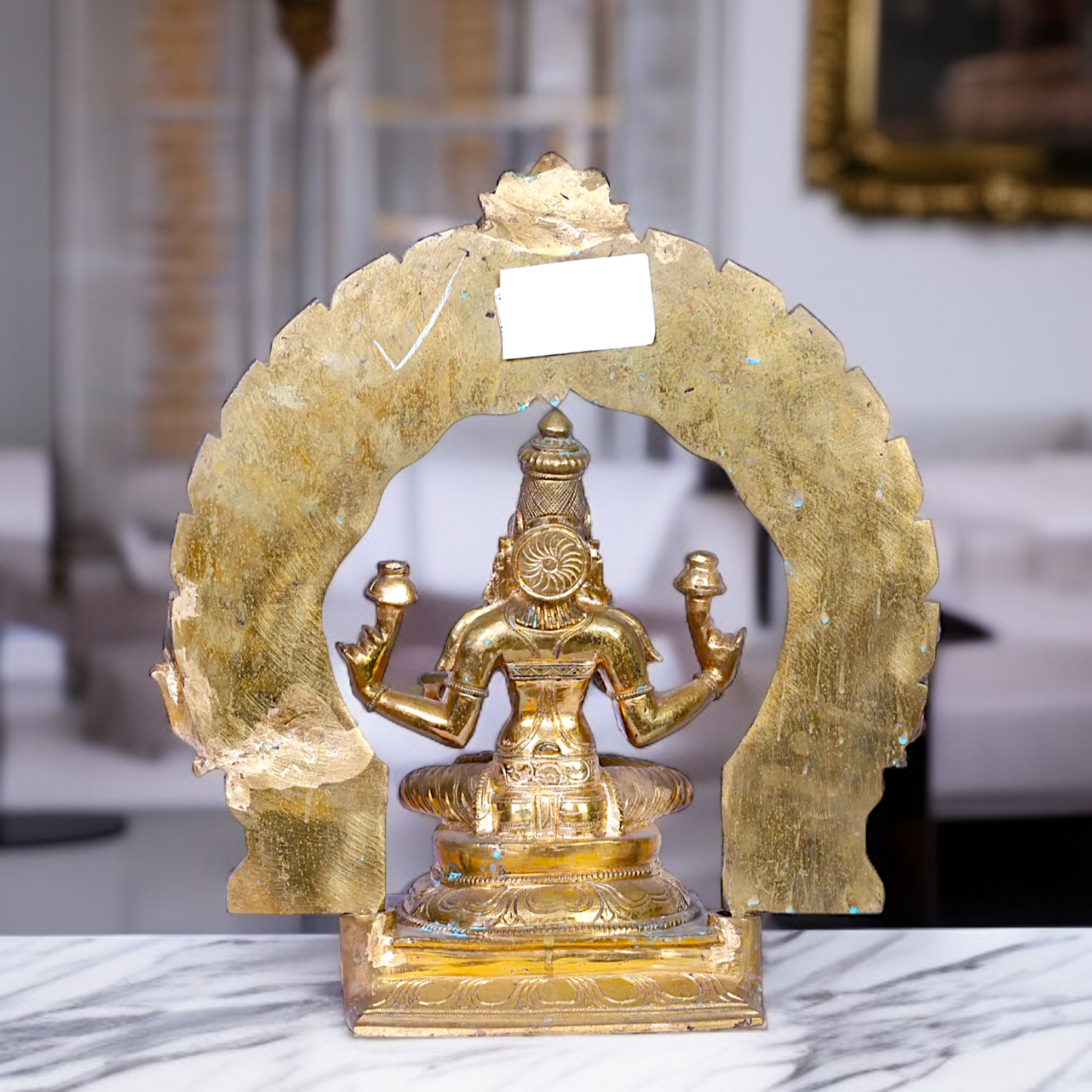 Panchaloha Lakshmi Blessing with Four hand seated on throne statue - 12 Inches Nikuressence