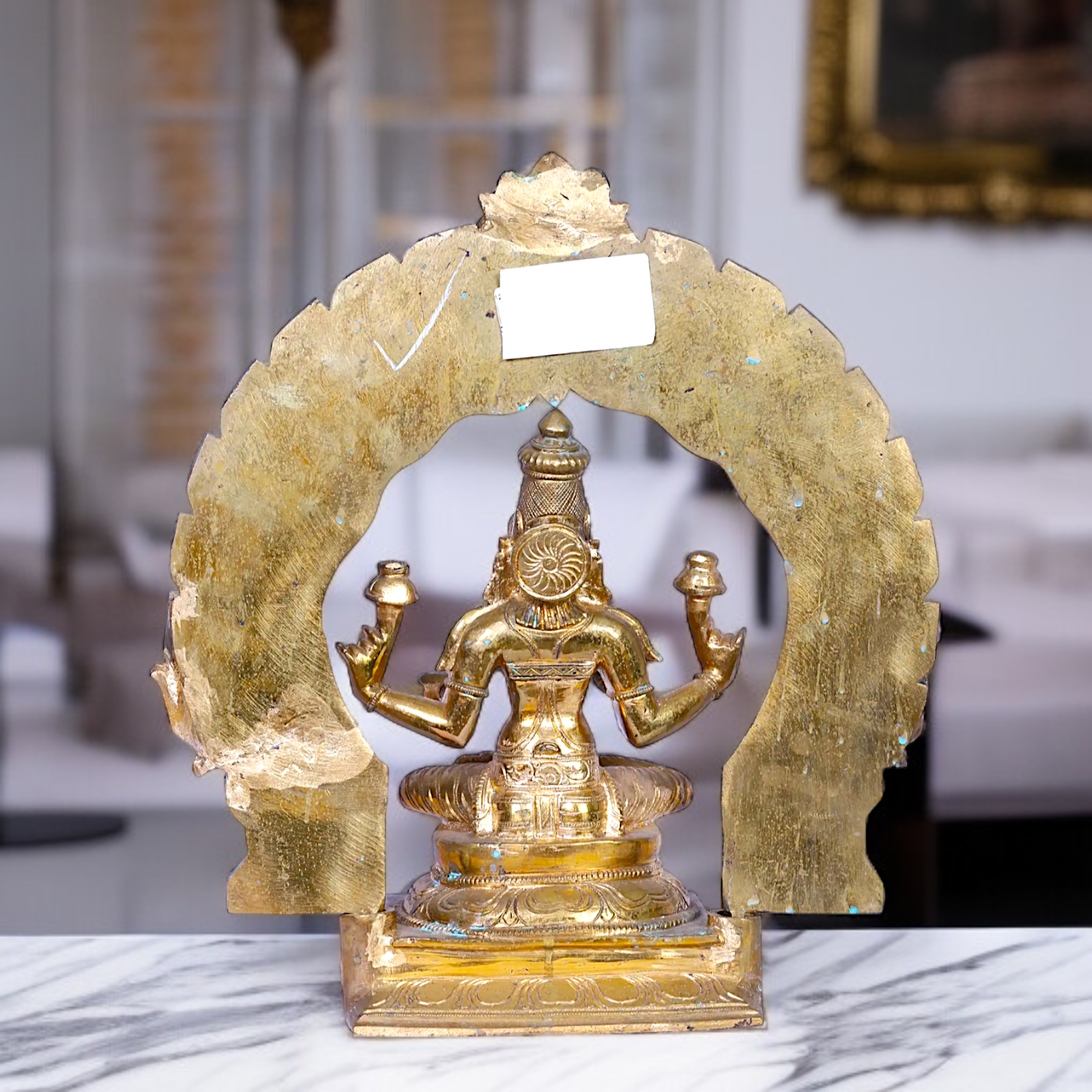 Panchaloha Lakshmi Blessing with Four hand seated on throne statue - 12 Inches Nikuressence