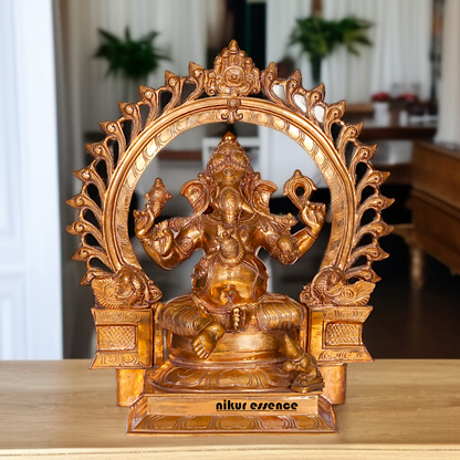 Panchaloha Ganesha with Four Armed seated on throne statue- 19 Inches Nikuressence