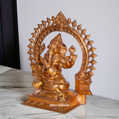 Panchaloha Ganesha with Four Armed seated on throne statue- 19 Inches Nikuressence