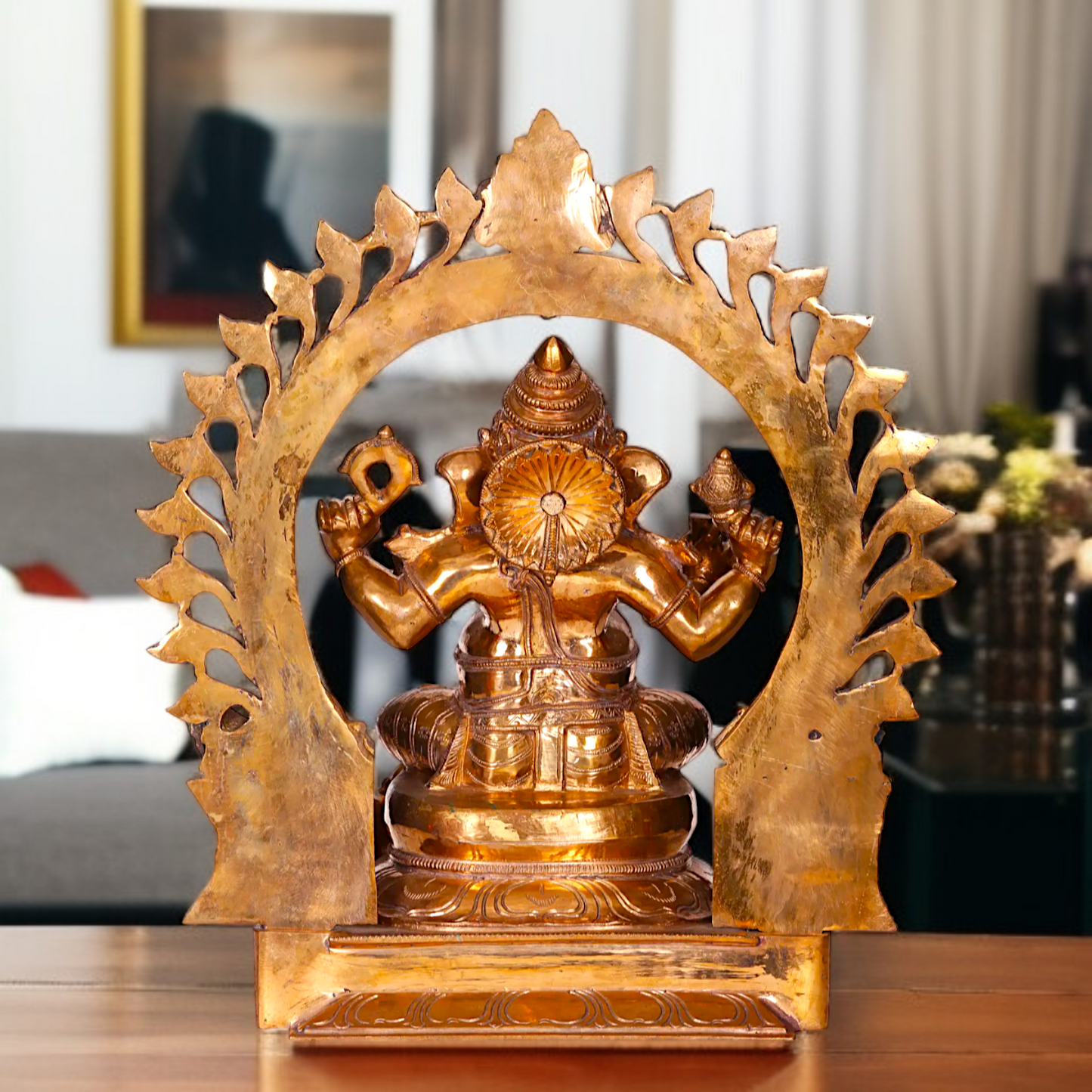 Panchaloha Ganesha with Four Armed seated on throne statue- 19 Inches Nikuressence