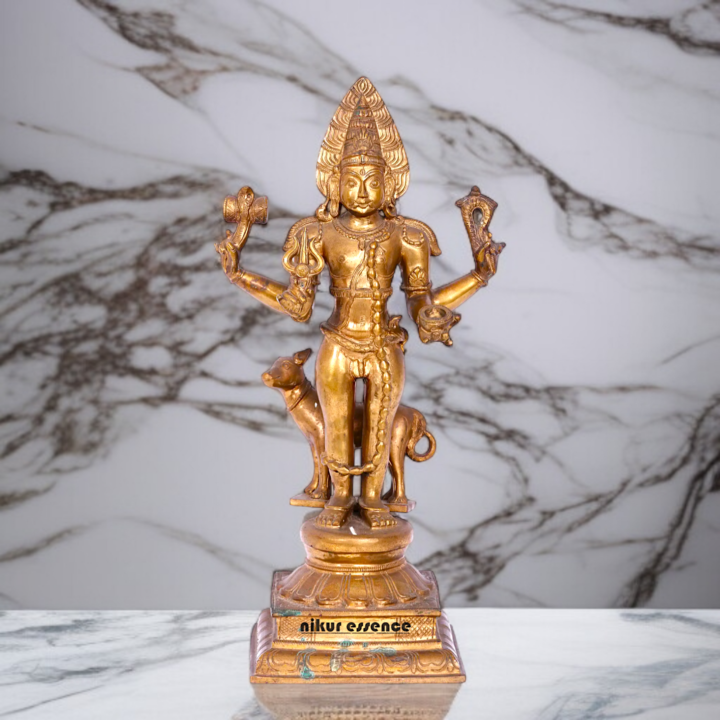 Panchaloha Bhairav with Four Armed standing with dog statue - 19 Inches Nikuressence