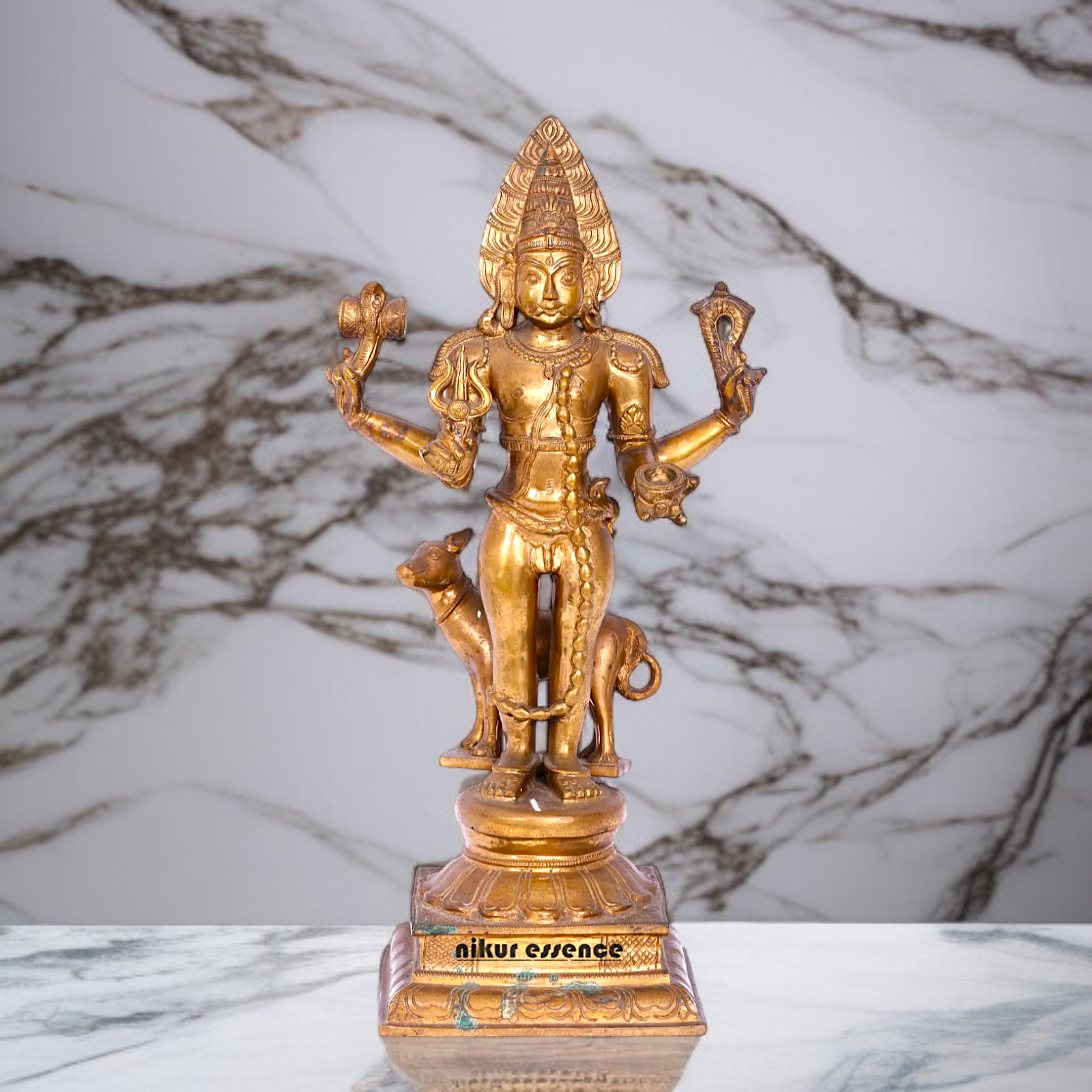 Panchaloha Bhairav with Four Armed standing with dog statue - 19 Inches Nikuressence