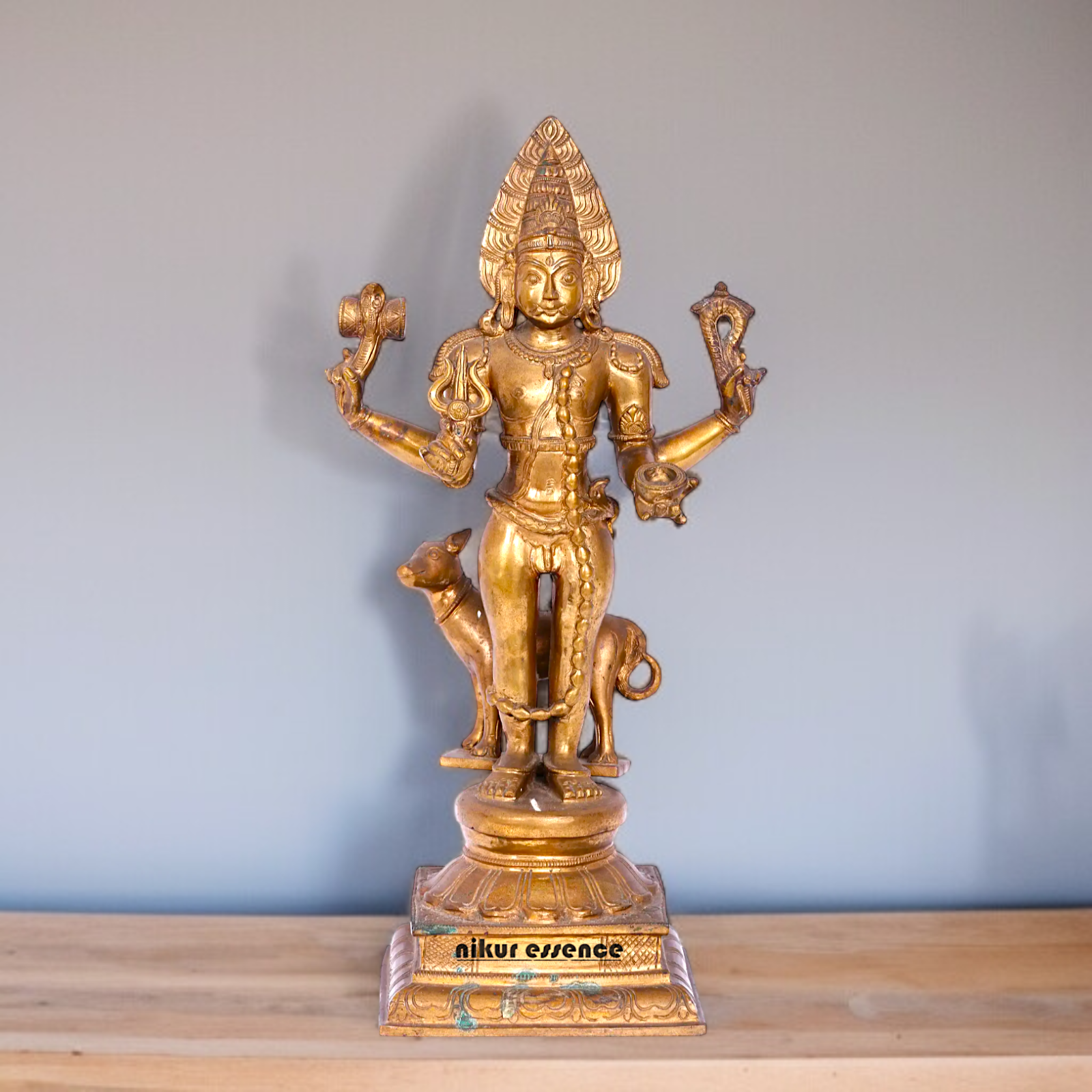 Panchaloha Bhairav with Four Armed standing with dog statue - 19 Inches Nikuressence