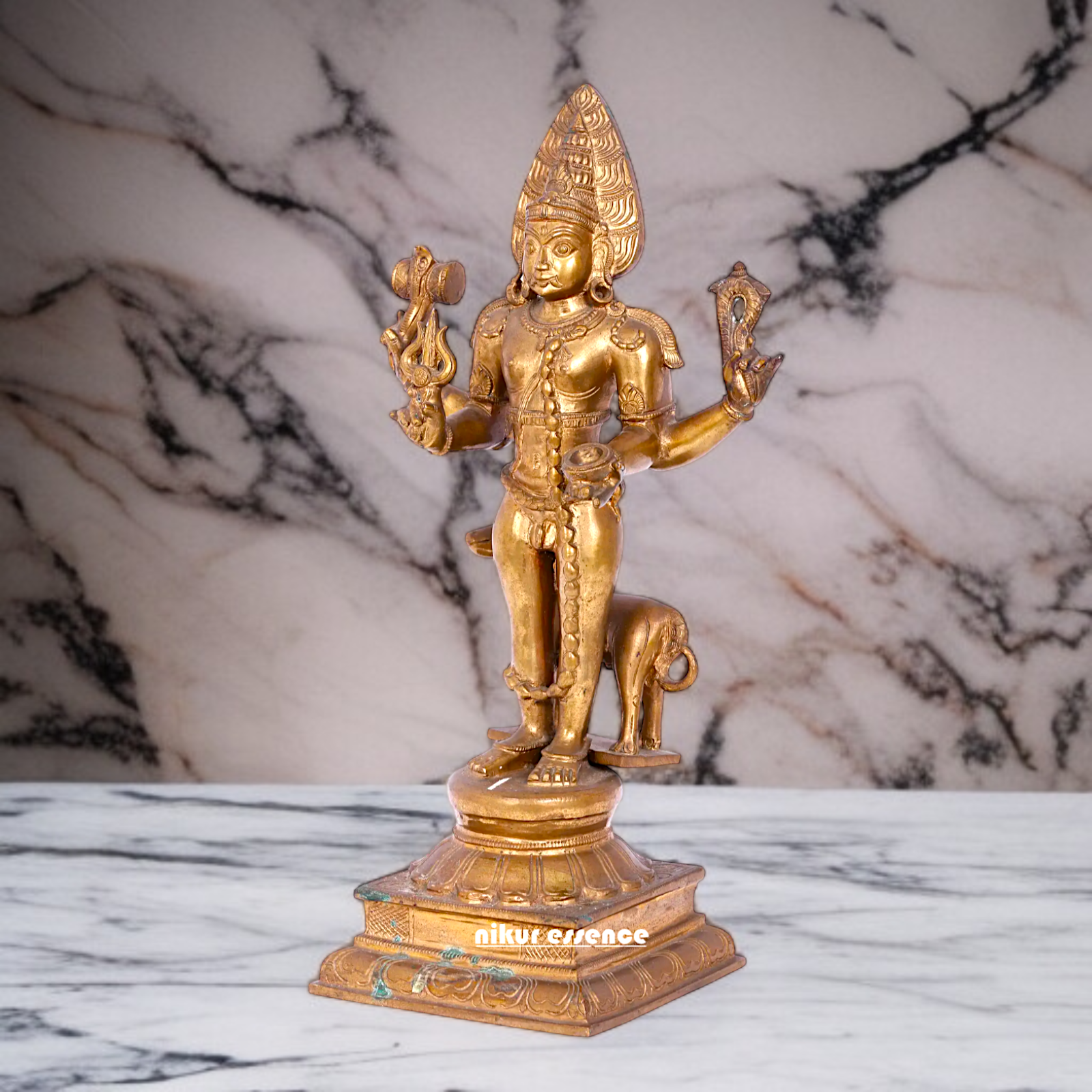 Panchaloha Bhairav with Four Armed standing with dog statue - 19 Inches Nikuressence