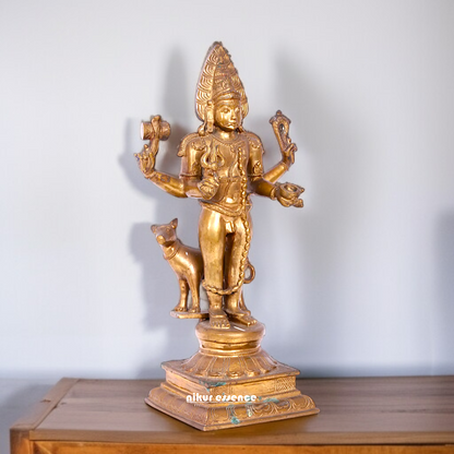 Panchaloha Bhairav with Four Armed standing with dog statue - 19 Inches Nikuressence