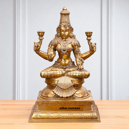 Large dhan Lakshmi Maa sitting on throne Panchaloha statue - 22 Inches Nikuressence