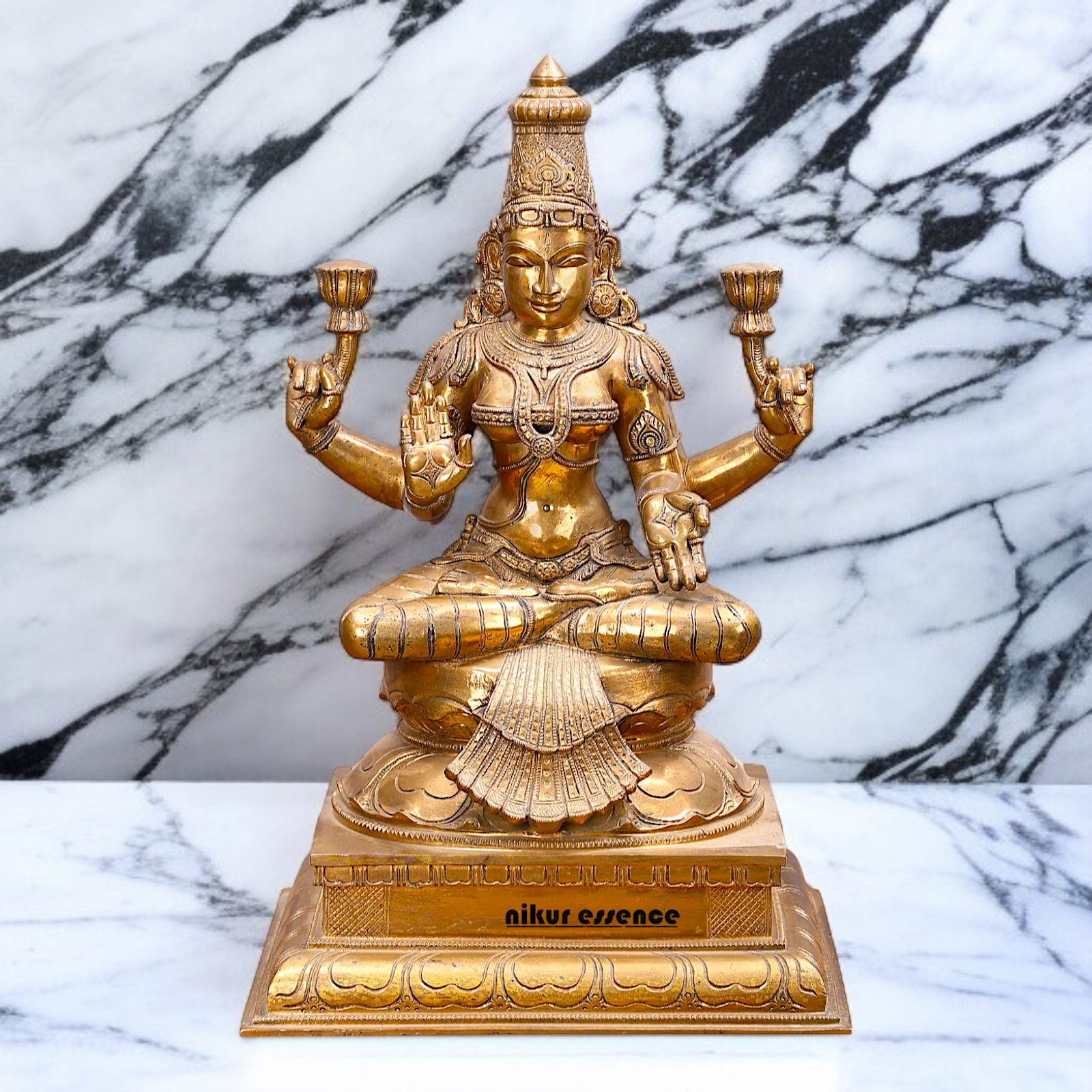 Large dhan Lakshmi Maa sitting on throne Panchaloha statue - 22 Inches Nikuressence
