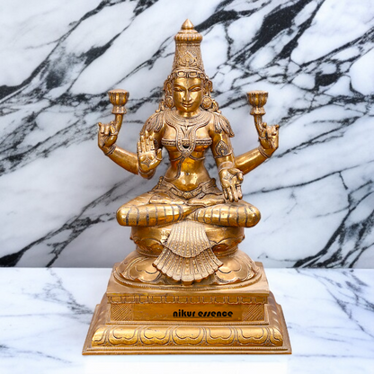 Large dhan Lakshmi Maa sitting on throne Panchaloha statue - 22 Inches Nikuressence