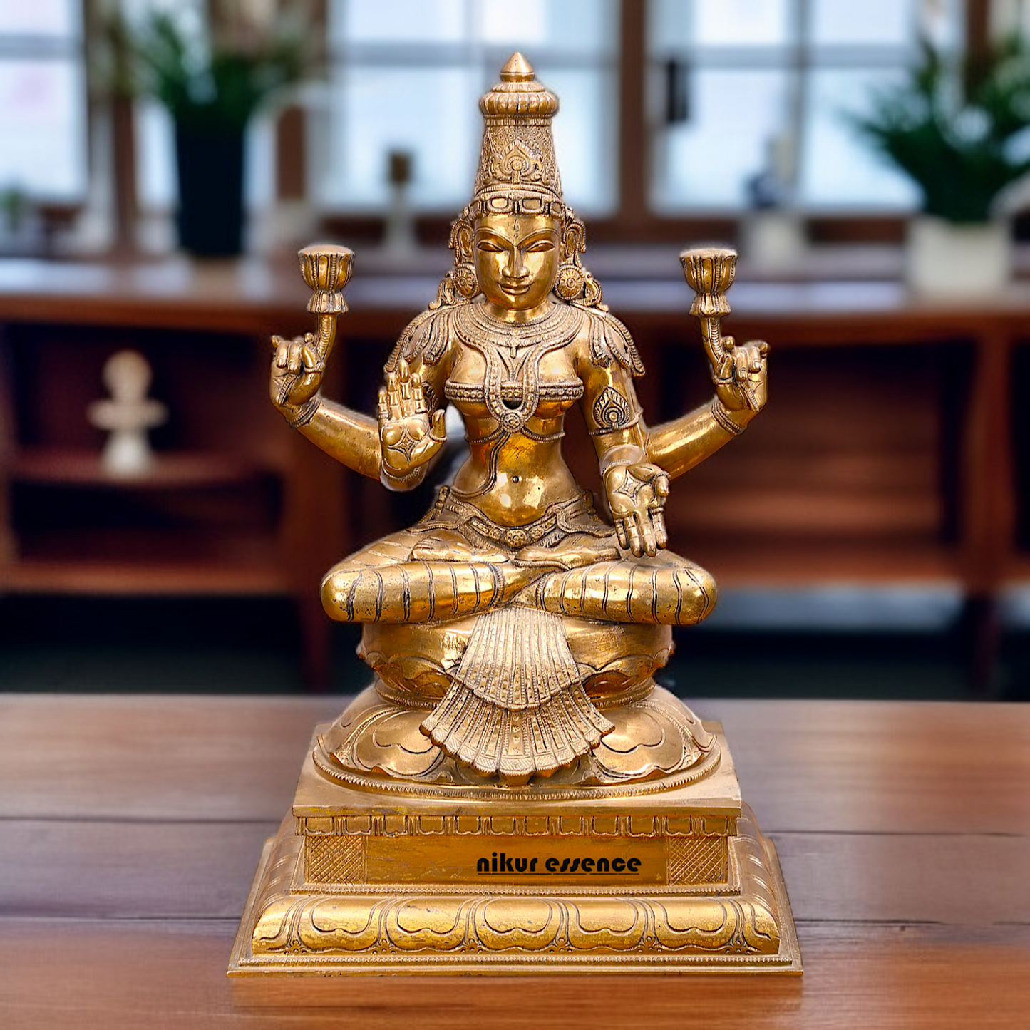 Large dhan Lakshmi Maa sitting on throne Panchaloha statue - 22 Inches Nikuressence