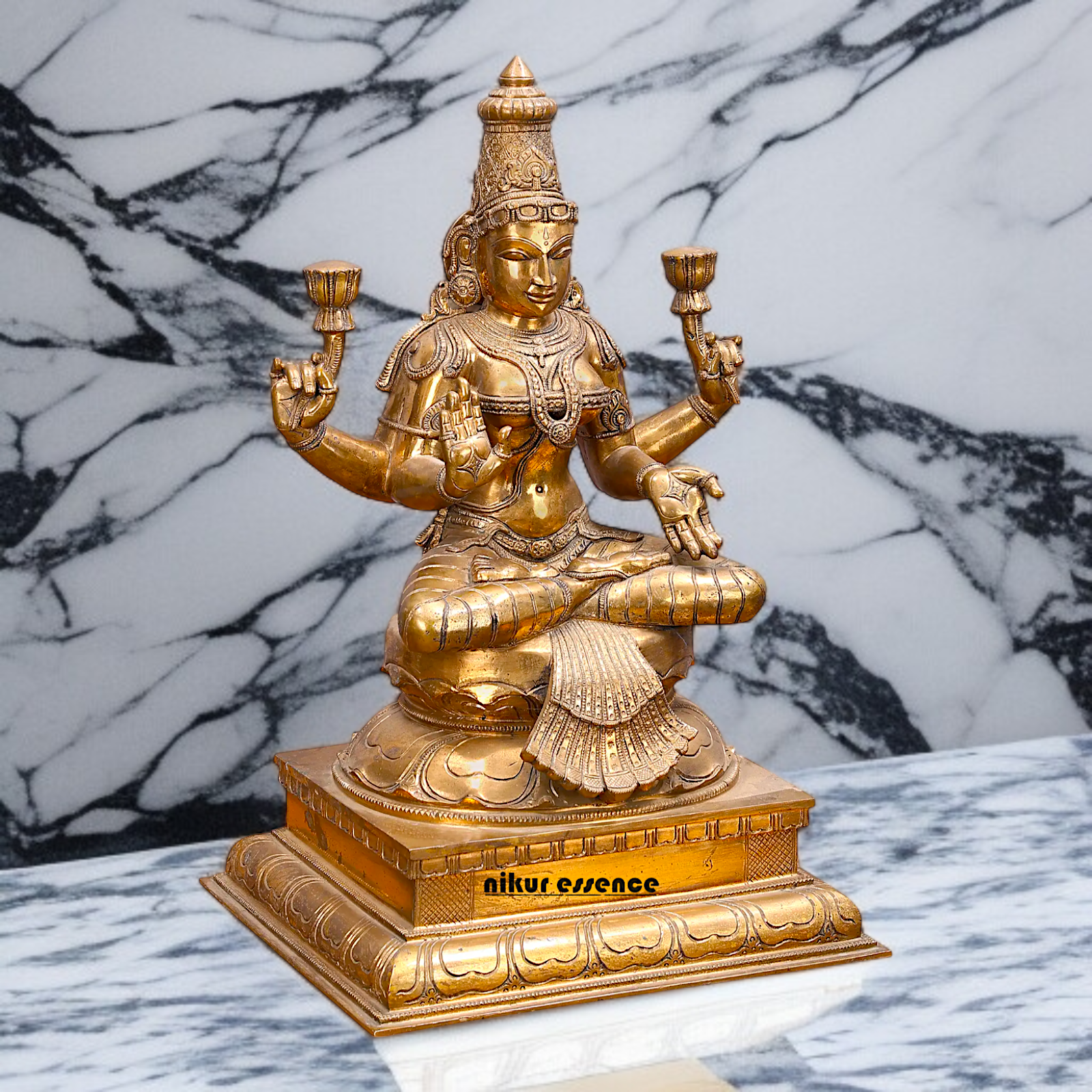 Large dhan Lakshmi Maa sitting on throne Panchaloha statue - 22 Inches Nikuressence