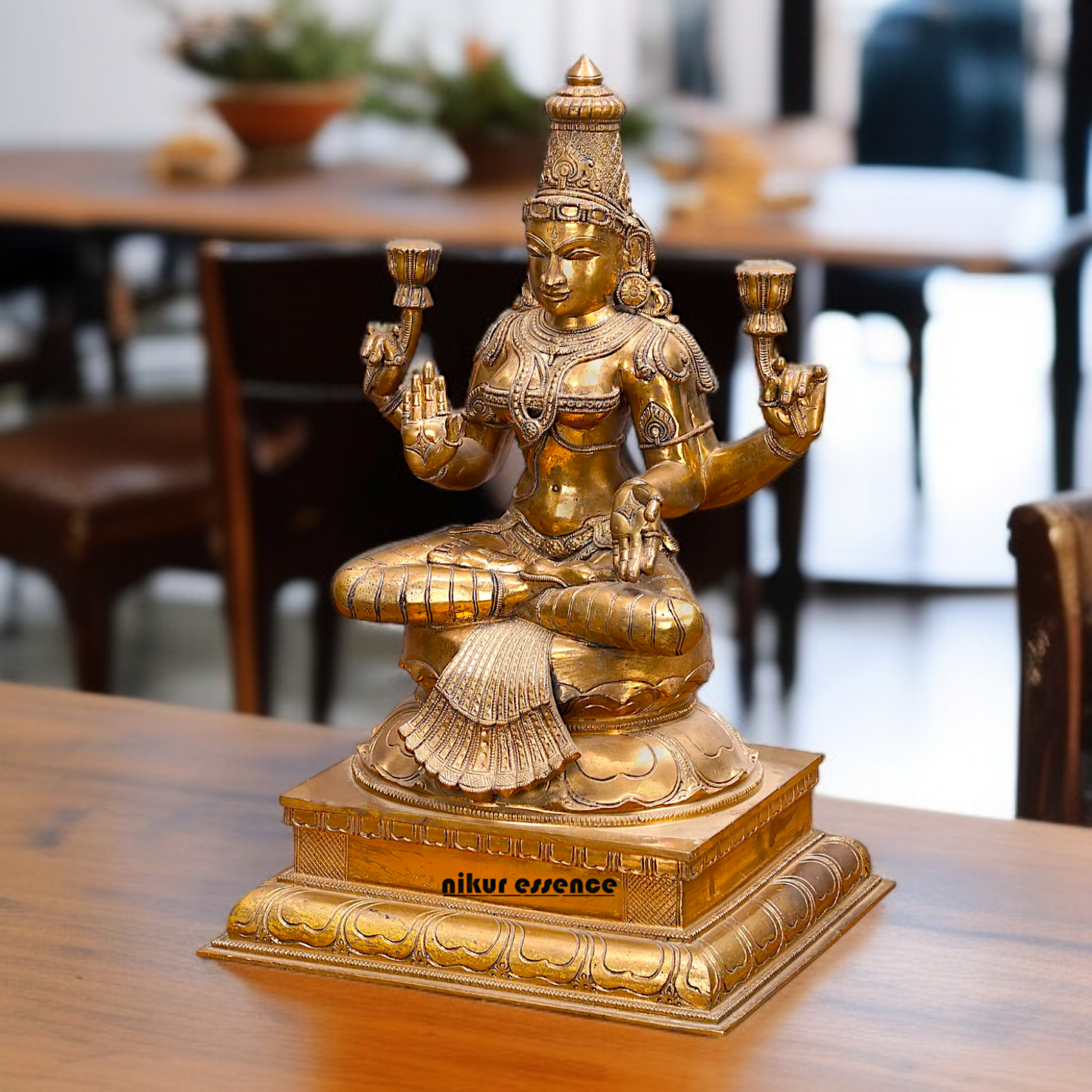 Large dhan Lakshmi Maa sitting on throne Panchaloha statue - 22 Inches Nikuressence