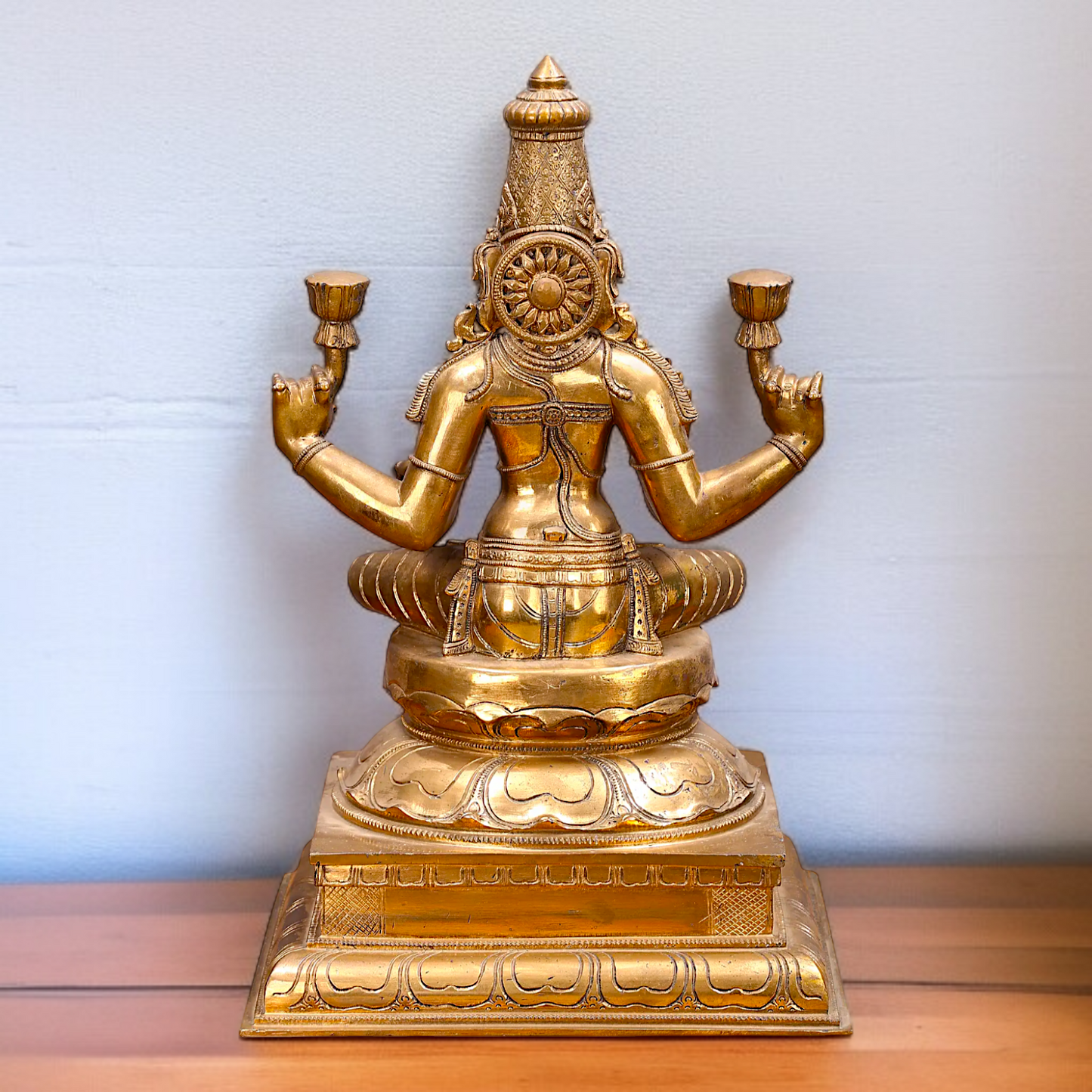 Large dhan Lakshmi Maa sitting on throne Panchaloha statue - 22 Inches Nikuressence