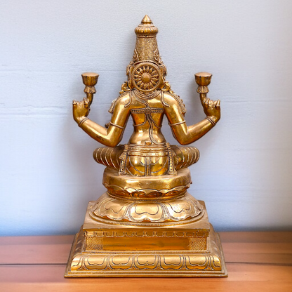 Large dhan Lakshmi Maa sitting on throne Panchaloha statue - 22 Inches Nikuressence