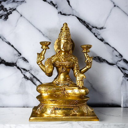 Panchaloha Lakshmi Maa blessing seated on lotus statue - 7 Inches Nikuressence