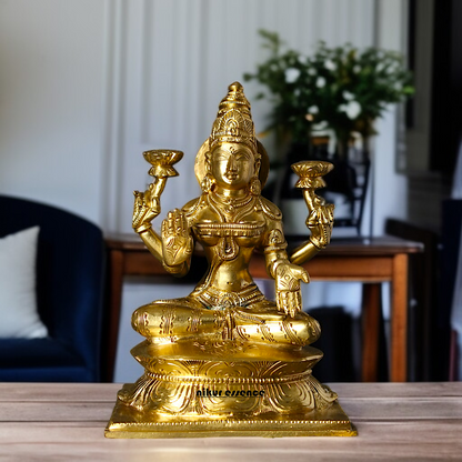 Panchaloha Lakshmi Maa blessing seated on lotus statue - 7 Inches Nikuressence