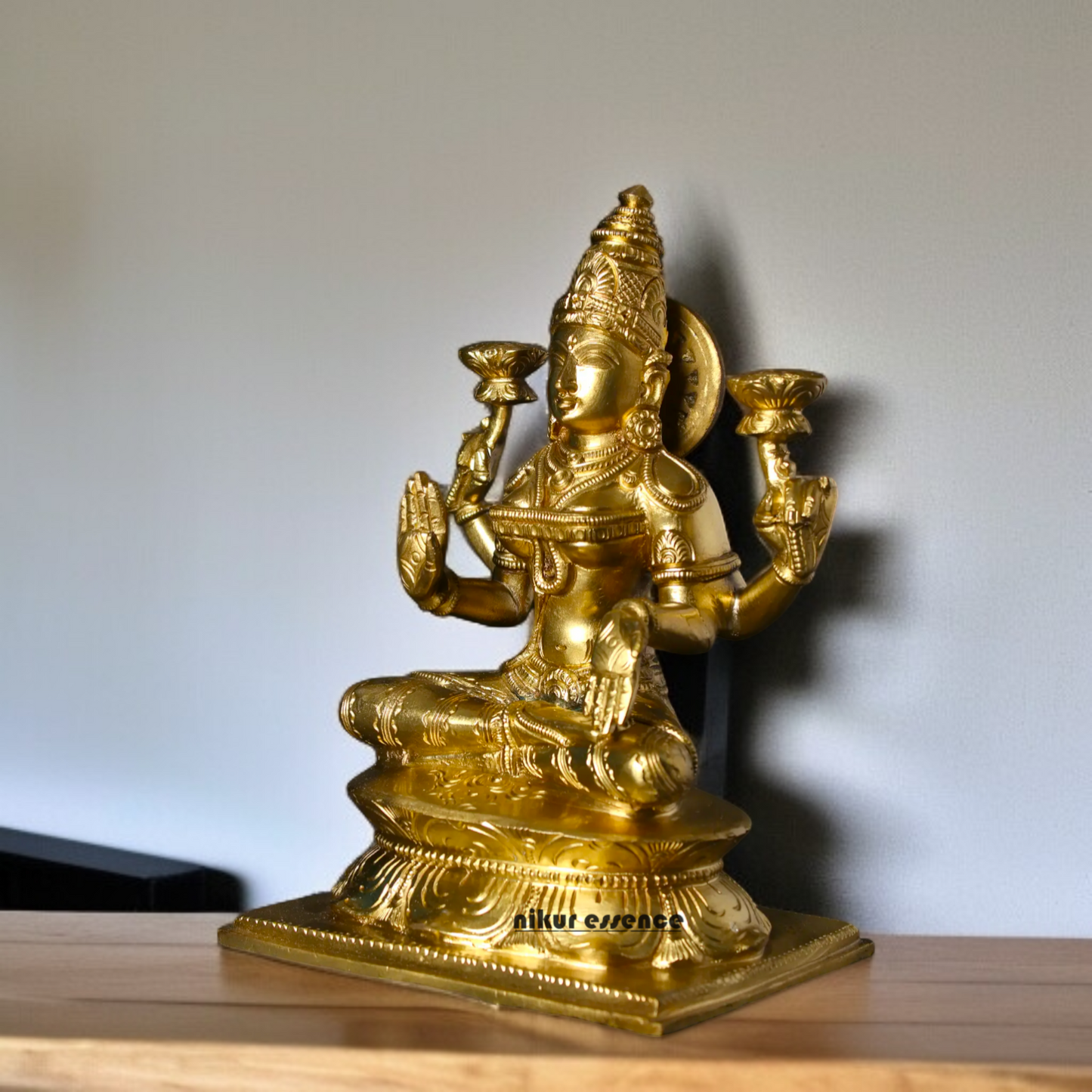 Panchaloha Lakshmi Maa blessing seated on lotus statue - 7 Inches Nikuressence
