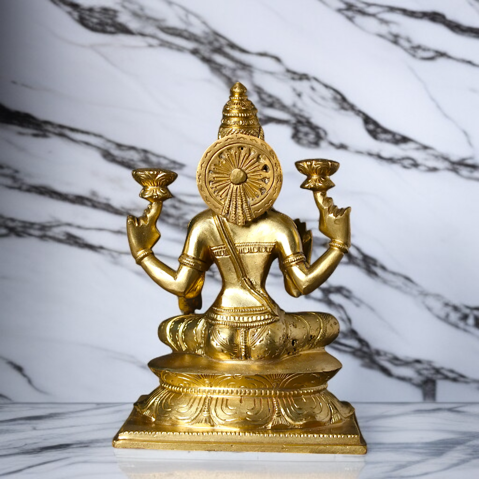 Panchaloha Lakshmi Maa blessing seated on lotus statue - 7 Inches Nikuressence