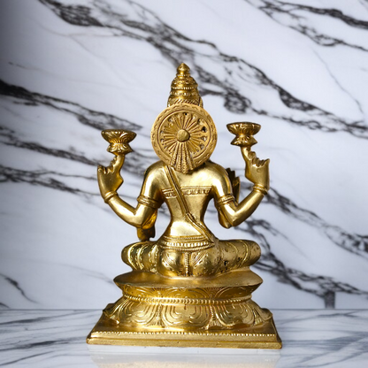 Panchaloha Lakshmi Maa blessing seated on lotus statue - 7 Inches Nikuressence