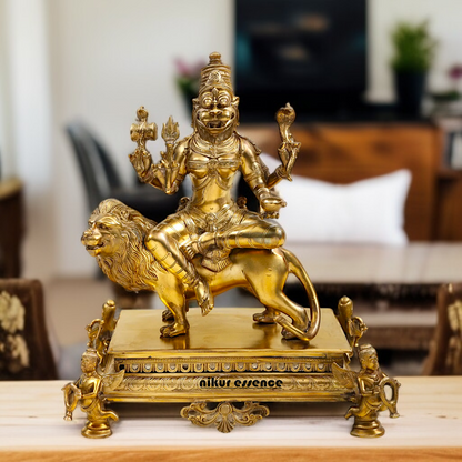 Goddess Pratyangira Devi seated on lion Panchaloha statue - 15 Inches Nikuressence