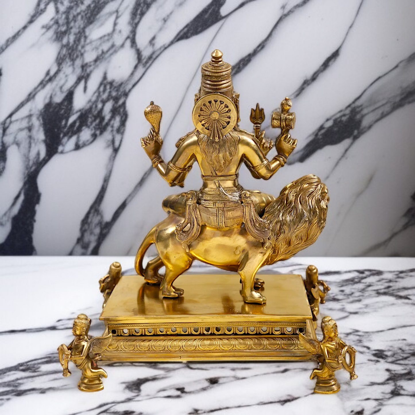 Goddess Pratyangira Devi seated on lion Panchaloha statue - 15 Inches Nikuressence
