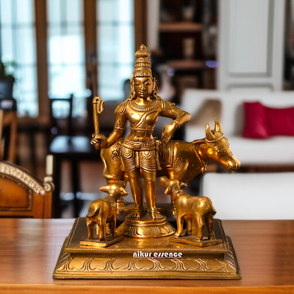 Rajagopalaswamy with cow and Calf Panchaloha statue - 8 Inches Nikuressence