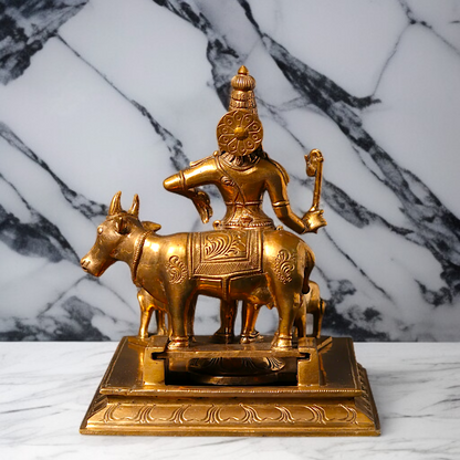 Rajagopalaswamy with cow and Calf Panchaloha statue - 8 Inches Nikuressence