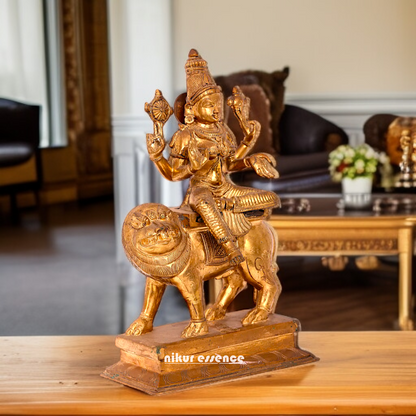 Goddess Devi Durga Maa seated on lion Panchaloha idol - 14 Inches Nikuressence
