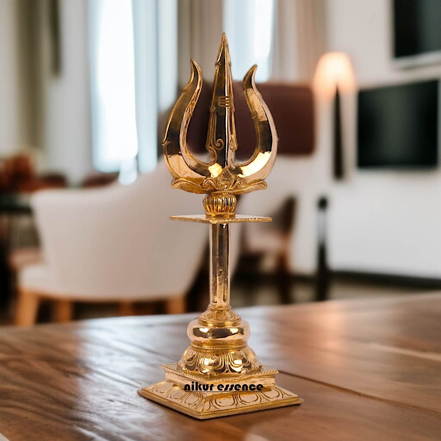 Panchaloha Shiva's Trishul trident with stand - 19 Inches Nikuressence