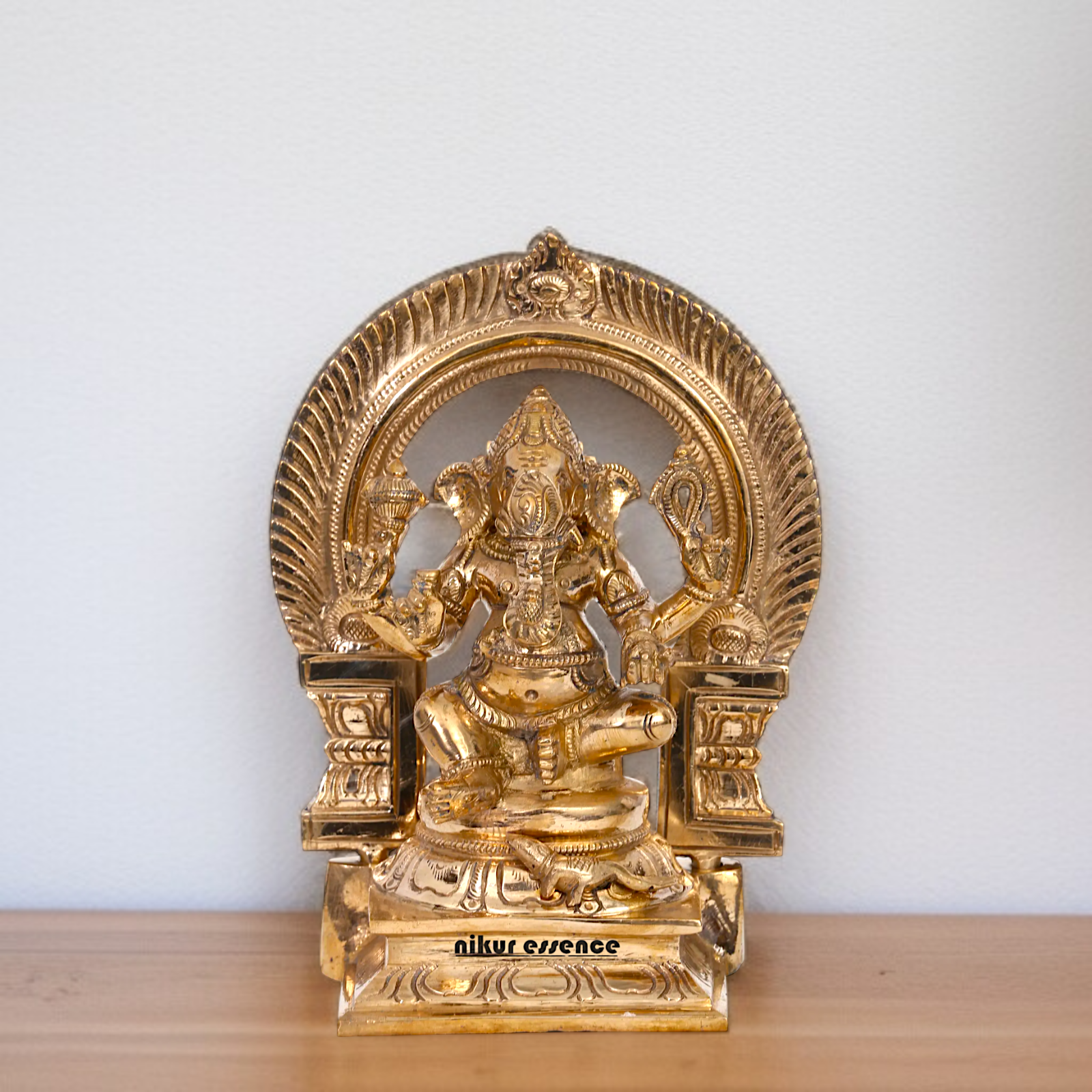 Panchaloha Ganesha Blessing seated on throne idol - 6 Inches Nikuressence