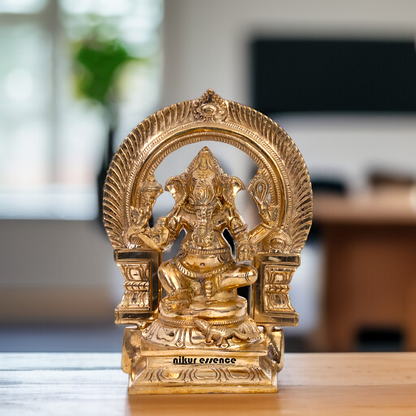 Panchaloha Ganesha Blessing seated on throne idol - 6 Inches Nikuressence