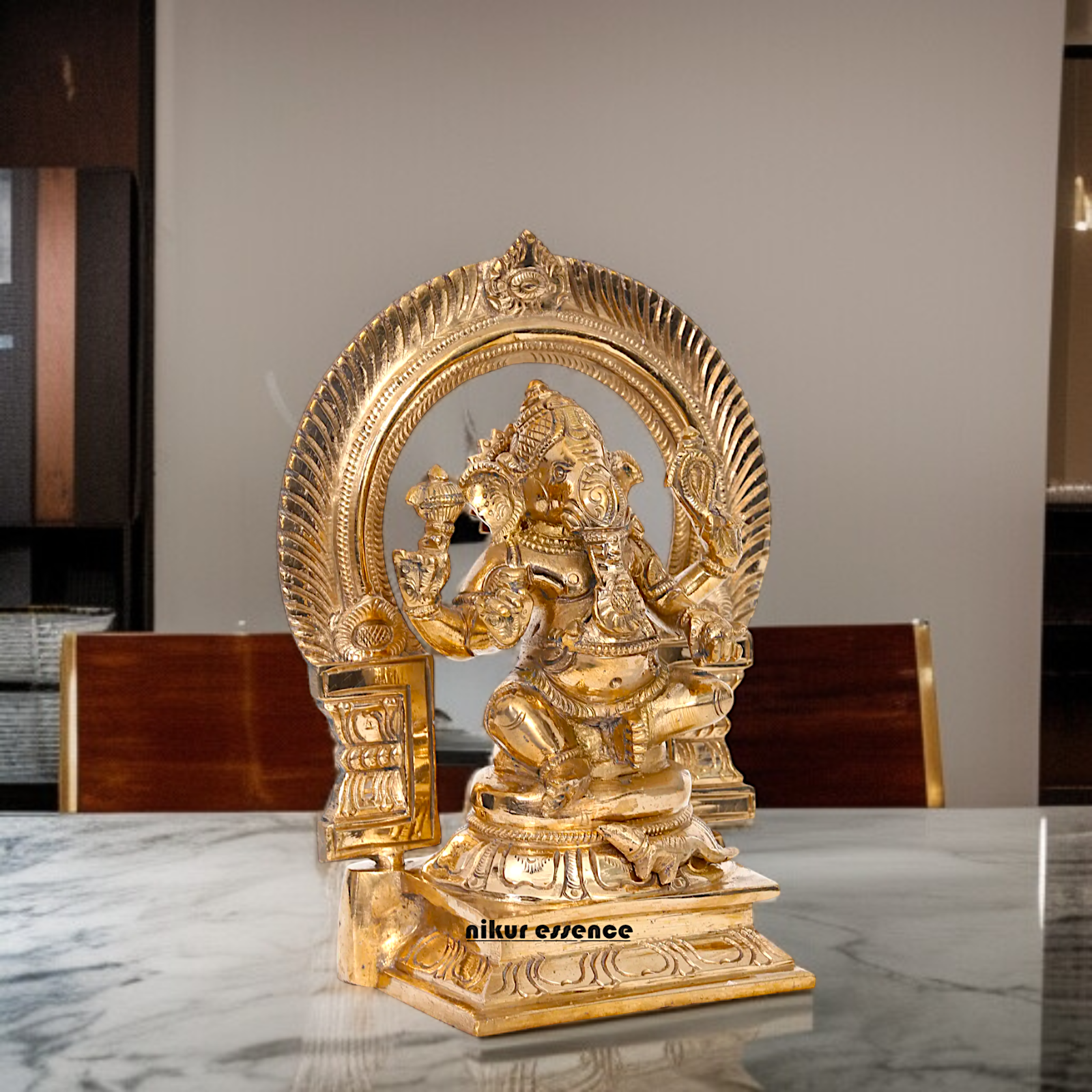 Panchaloha Ganesha Blessing seated on throne idol - 6 Inches Nikuressence