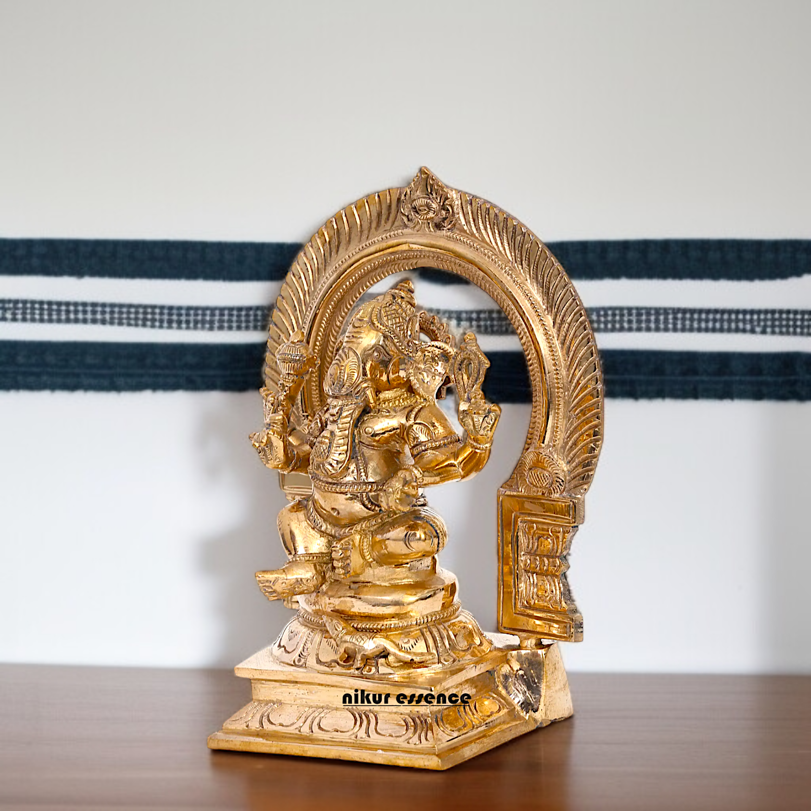 Panchaloha Ganesha Blessing seated on throne idol - 6 Inches Nikuressence