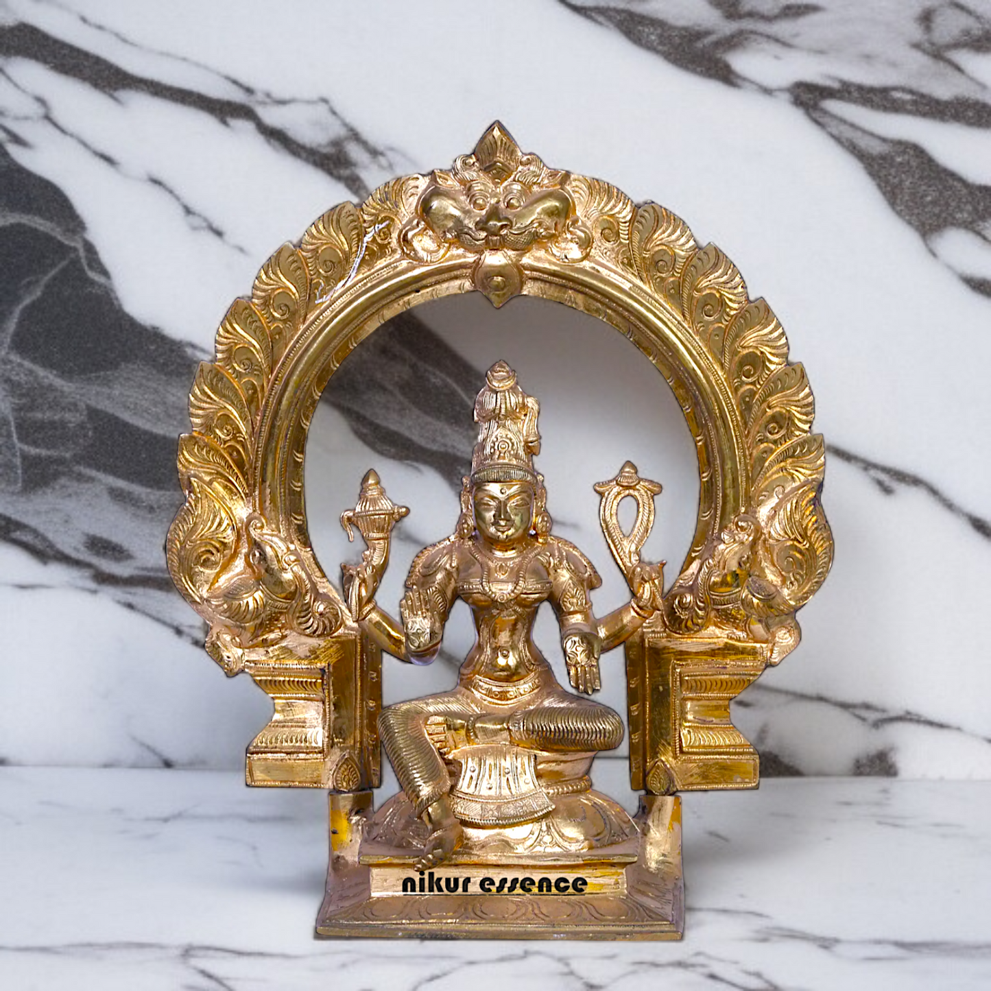 Panchaloha Bhuvaneshvari Devi on throne idol - 12 Inches Nikuressence
