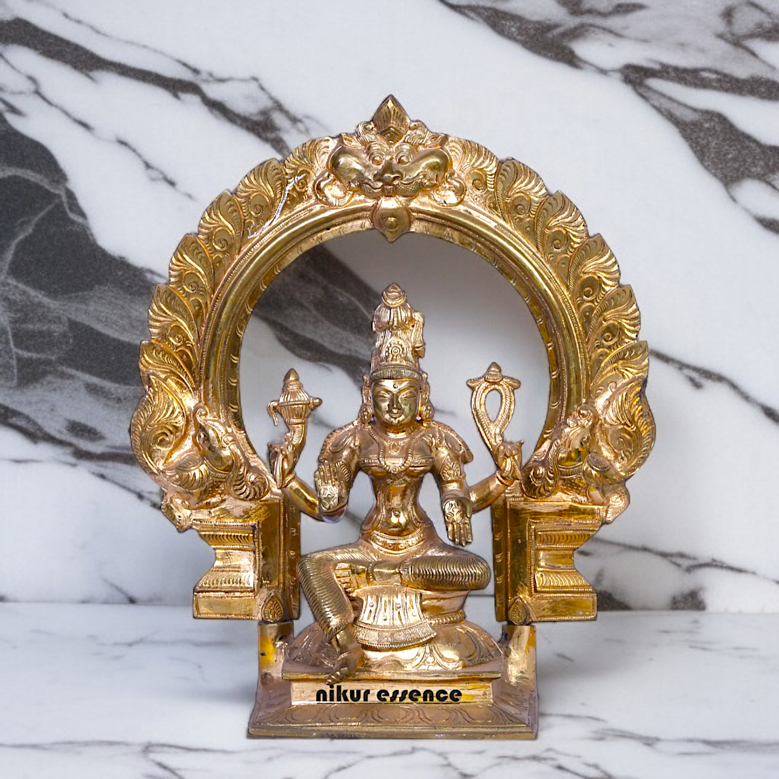 Panchaloha Bhuvaneshvari Devi on throne idol - 12 Inches Nikuressence