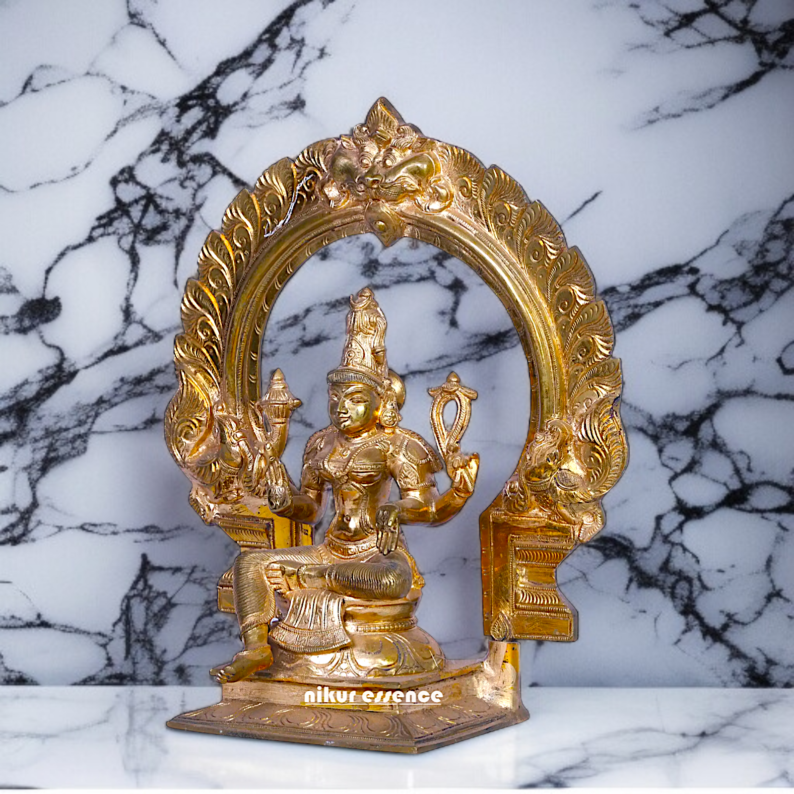 Panchaloha Bhuvaneshvari Devi on throne idol - 12 Inches Nikuressence