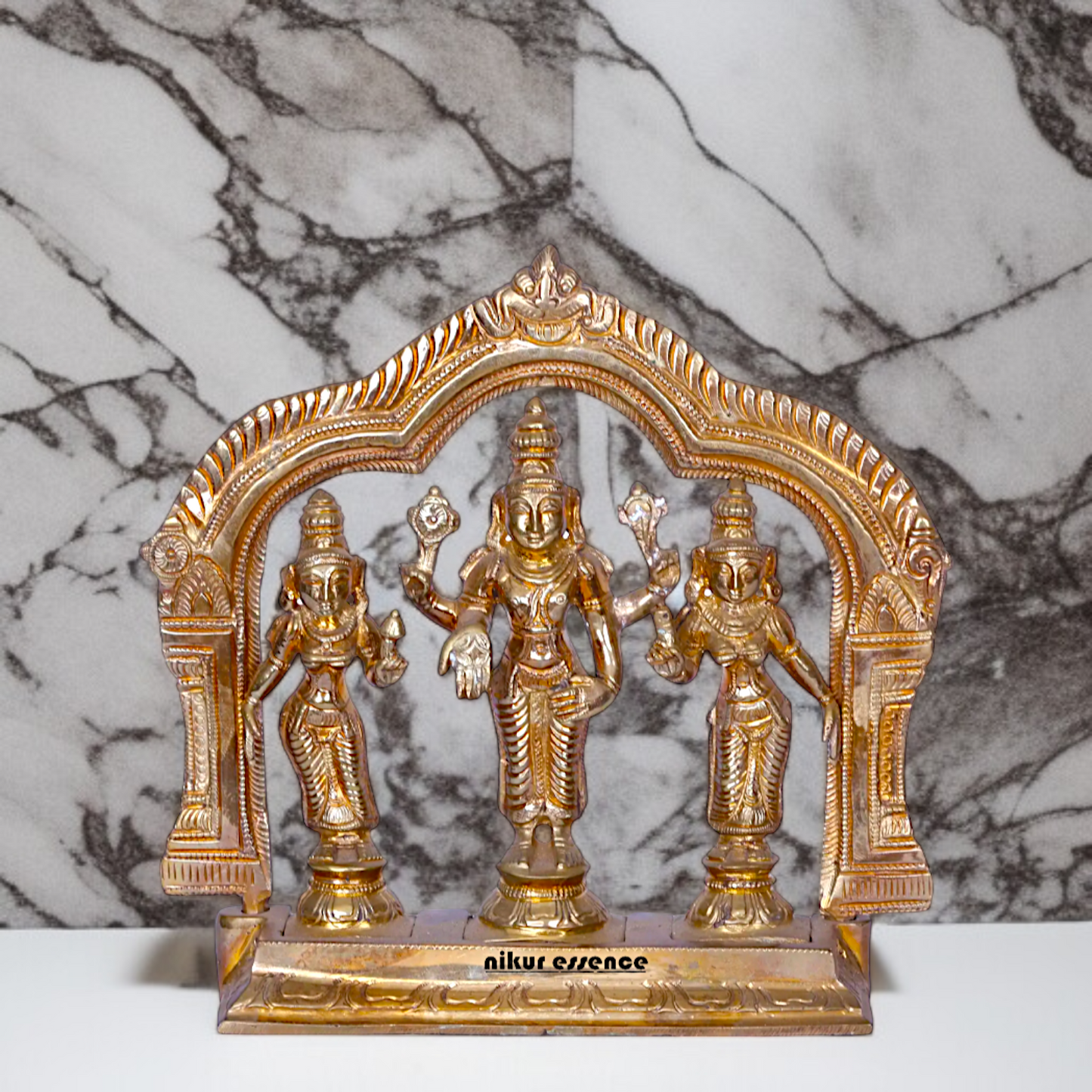 Vishnu sridevi bhu devi standing with Blessing Panchaloha idol - 7 Inches Nikuressence