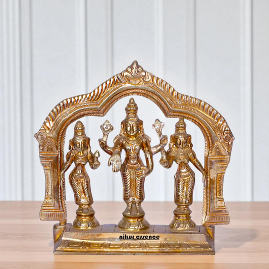 Vishnu sridevi bhu devi standing with Blessing Panchaloha idol - 7 Inches Nikuressence