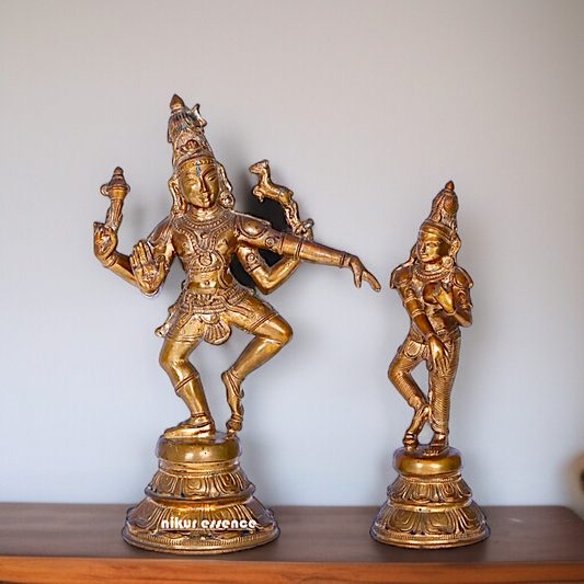 Shiva and Parvati dancing Panchaloha idol - 12 Inches Nikuressence